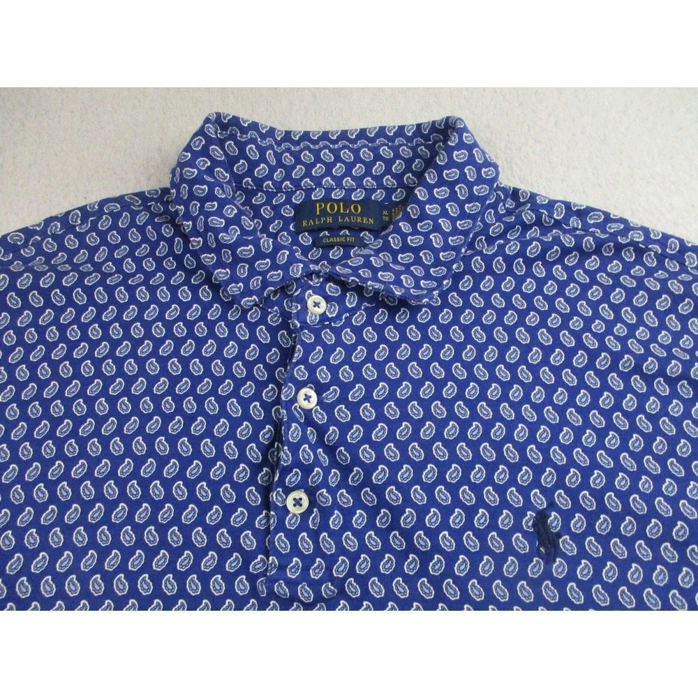 Polo‎ Ralph Lauren Shirt Mens Size XL TG Blue Geometric Classic Fit Cotton Golf